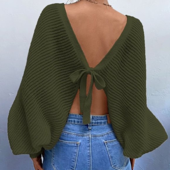 boho babe Olive batwing tie back sweater top - Picture 2 of 6